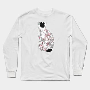 Cat in Apple Blossom Tattoo Long Sleeve T-Shirt